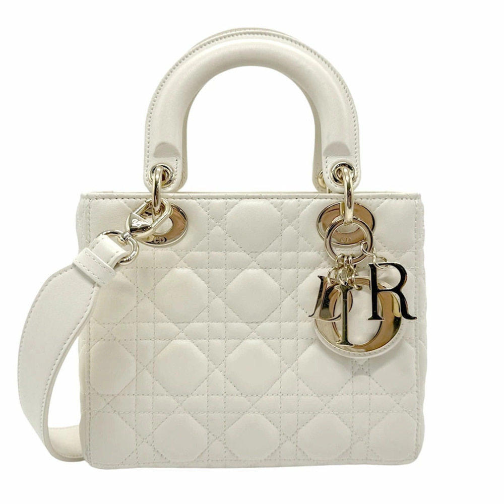 Christian Dior Lady 2way Shoulder Bag lambskin off white gold